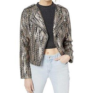 new Guess women’s Teeya black Black gold long sleeve gilded moto Zip jacket XS k
